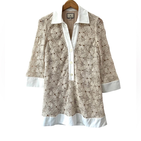 Tuckernuck Dresses & Skirts - Tuckernuck Crochet Collier Dress S beige white cotton A-line coastal casual mod